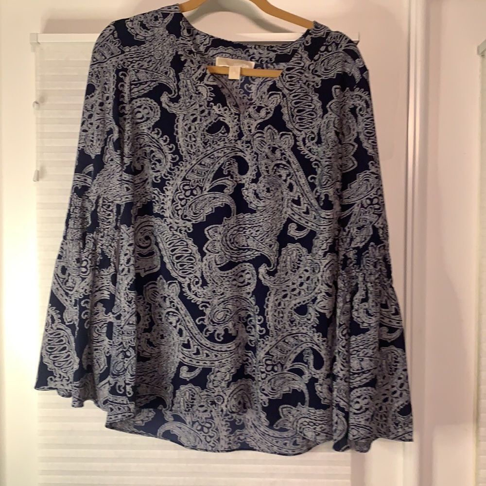 Michael Kors Navy Paisley Top Shirt Bell Sleeve Boho‎ Medium